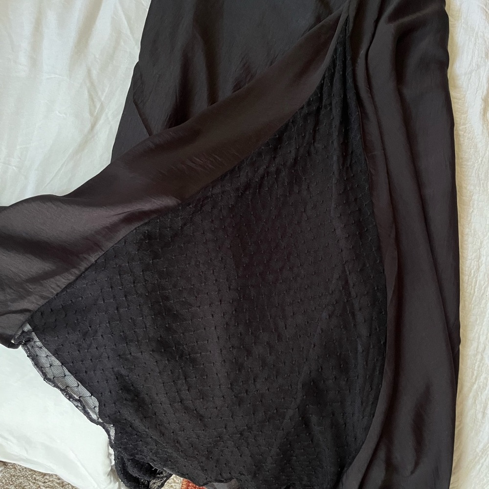 Long Black Silk Skirt w/ Lace Detail - Picture 3 of 4
